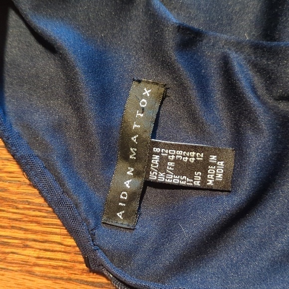 Aidan Mattox party low back Floral embroidery Beaded knee length dress Blue sz 8 - Picture 9 of 13